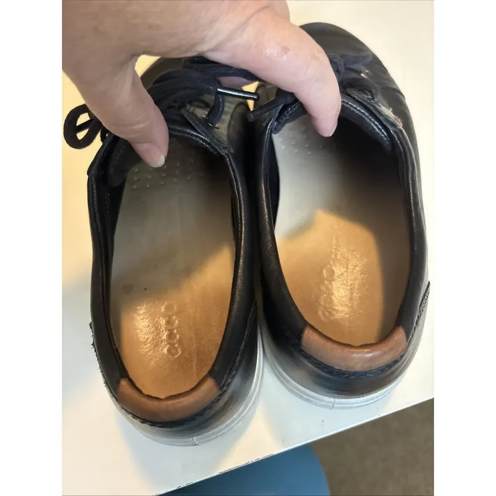 ECCO Shoes Size 41, Black Leather Soft Low Top Casual Walking Sneakers Comfort